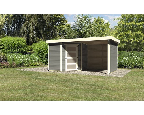 Abri de jardin Karibu Anvik 3 avec toit en appentis, parois latérale et arrière 437x217 cm gris terre cuite