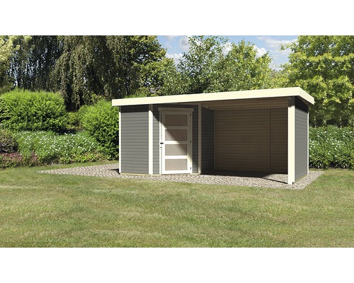 Abri de jardin Karibu Anvik 3 avec toit en appentis, parois latérale et arrière 472x217 cm gris terre cuite