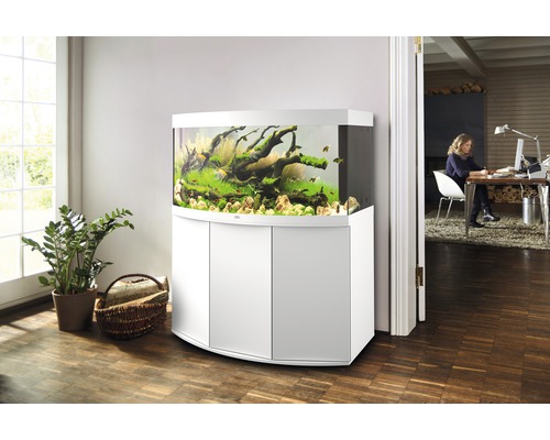 Aquarium avec meuble bas dans le salon