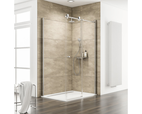 Duschtür mit Seitenwand SCHULTE 150 x 75 cm Profilfarbe aluminium Klarglas