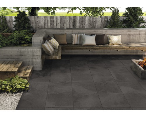 Dalle de terrasse en grès cérame fin FLAIRSTONE Slate black bord rectifié 60 x 60 x 2 cm