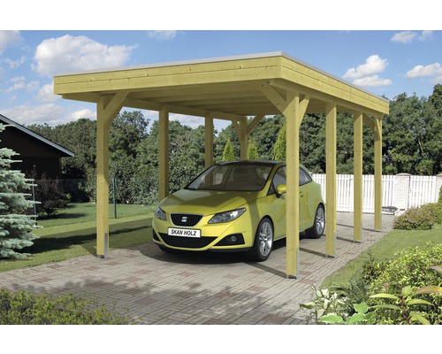 Carport pour un véhicule SKAN HOLZ Friesland 314x555 cm, toit aluminium, imprégné par immersion
