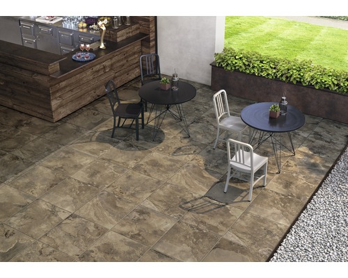 Dalle de terrasse en grès cérame fin FLAIRSTONE Stone brun bords rectifiés 60x60x2 cm