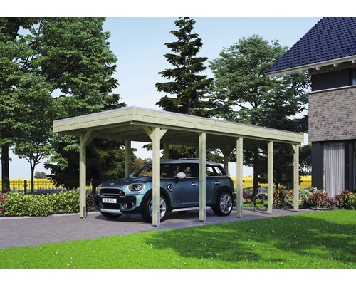 Carport pour un véhicule SKAN HOLZ Friesland 314x708 cm, toit aluminium, imprégné par immersion