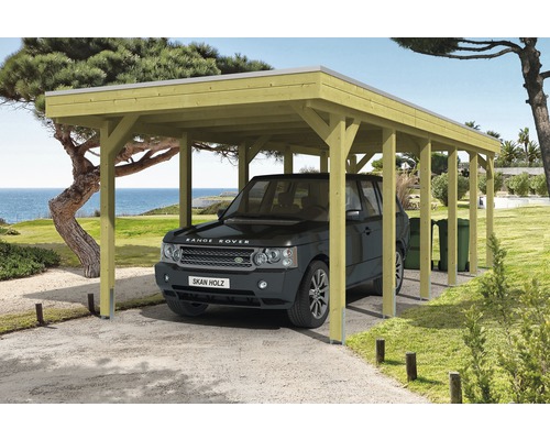 Carport pour un véhicule SKAN HOLZ Friesland 314x860 cm, toit aluminium, imprégné par immersion Carport pour un véhicule SKAN HOLZ Friesland 314x860 cm, toit aluminium, imprégné par immersion