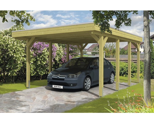 Einzelcarport SKAN HOLZ Friesland 397x555 cm Aluminium-Dach, tauchimprägniert