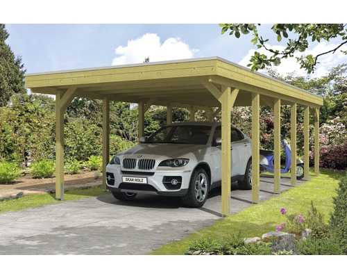 Carport pour un véhicule SKAN HOLZ Friesland 397x860 cm, toit aluminium, imprégné par immersion Carport pour un véhicule SKAN HOLZ Friesland 397x860 cm, toit aluminium, imprégné par immersion