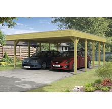 Carport pour deux véhicules SKAN HOLZ Friesland 557x708 cm, toit aluminium, imprégné par immersion