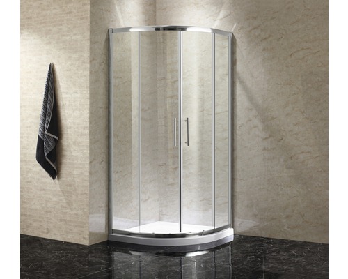 Cabine de douche d''angle avec portes en verre transparent dans la salle de bain