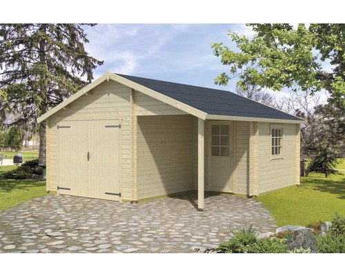 Garage simple Nevis porte en bois 500x550 cm naturel