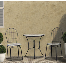 Ensemble de jardin avec table et deux chaises en métal et mosaïque