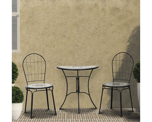 Ensemble de jardin avec table et deux chaises en métal et mosaïque
