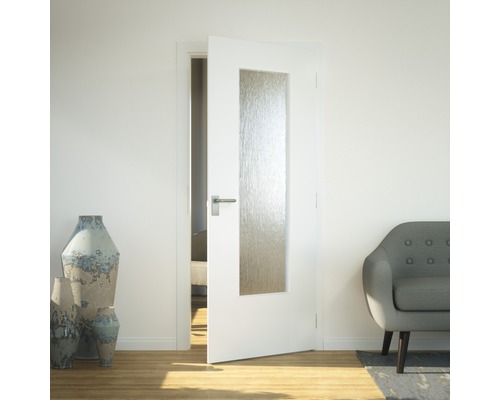 Pertura Glaseinsatz ESG LAG3 / LA-HD Silvit weiss 53,5x142 cm Zimmertür mit Glaseinsatz in einem hellen Raum