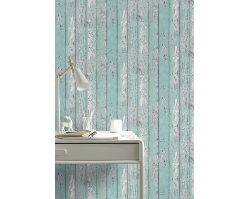 Papier peint décoratif avec motif de planches en bois dans un bureau