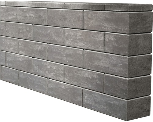 Graue Gartenmauer aus Betonsteinen