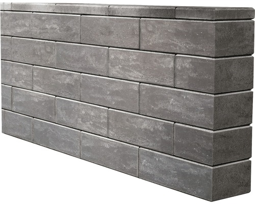 Graue Steinmauer aus Betonsteinen