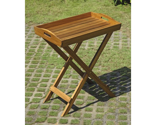 Serviertablett aus Holz mit Klappgestell für den Garten