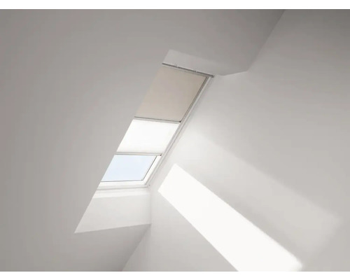 VELUX Vorteils-Set Verdunkelungsrollo uni hellbeige und Faltstore Plissee weiss manuell Rahmen aluminium DFD M08 1085S