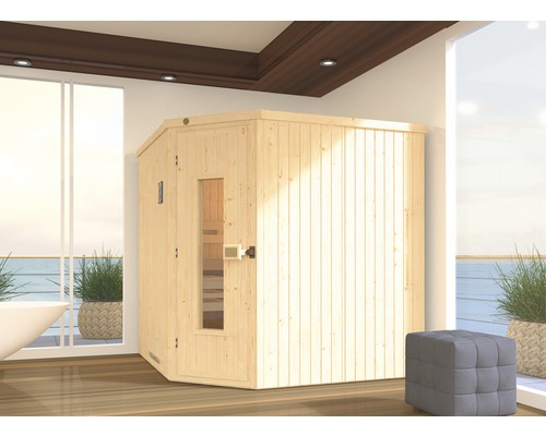 Sauna modulaire Weka Varberg HT taille 3 avec poêle 7,5 kW et commande numérique, avec portes en bois et vitrage à isolation thermique