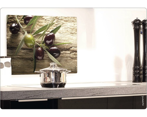 Plaque de recouvrement de cuisinière avec motif d''olives au-dessus d''une casserole