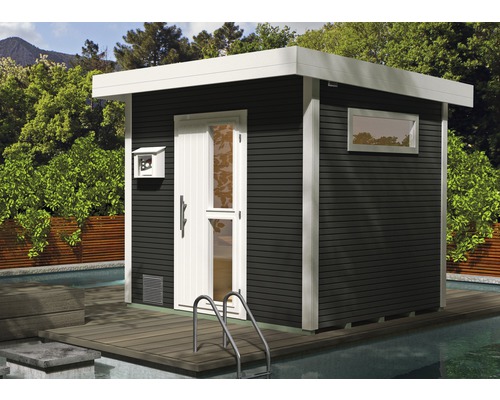 Chalet sauna Weka Kuopio avec poêle 9 kW et commande externe, avec portes en bois et verre à isolation thermique, anthracite/blanc