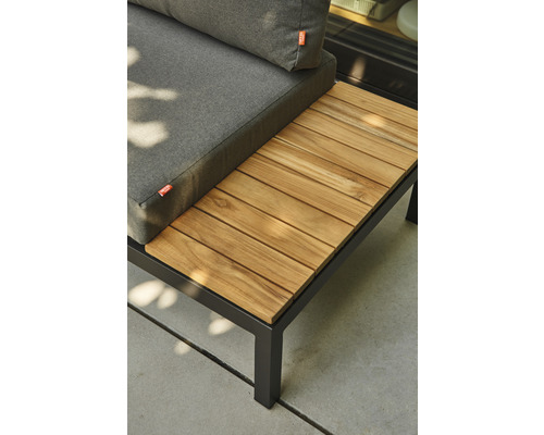 Ensemble de sièges de jardin avec coussin gris et étagère en bois