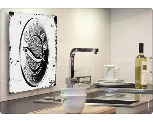 Panneau mural décoratif avec motif de caviar dans une cuisine