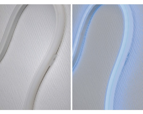 Flexible LED Lichtleiste, unbeleuchtet und beleuchtet dargestellt
