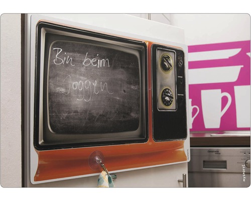 Aimant pour réfrigérateur en forme de téléviseur avec surface d''ardoise et l''inscription ''Je suis en train de faire du jogging''