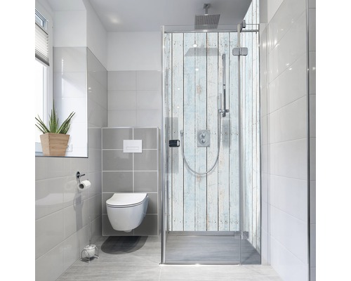 Panneau mural de douche mySpotti Fresh Wood Light Blue aspect bois 255 x 100 cm FS-F1-1282