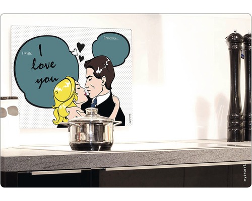 Crédence magnétique avec motif de bande dessinée au-dessus d''une casserole sur la cuisinière