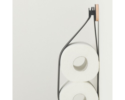 Porte-papier toilette en métal avec deux rouleaux de papier toilette