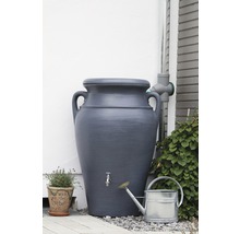 Récupérateur d''eau de pluie gris en forme d''amphore avec robinet et arrosoir