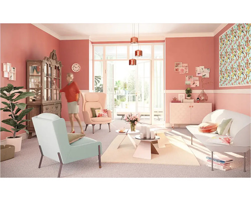 Salon avec mobilier, décoration et plantes d''intérieur pour une ambiance lumineuse et conviviale.