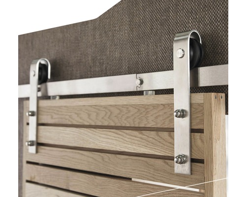 Système de porte coulissante Intersteel 200 cm Basic acier inoxydable brossé Ferrure de porte coulissante en métal avec porte en bois