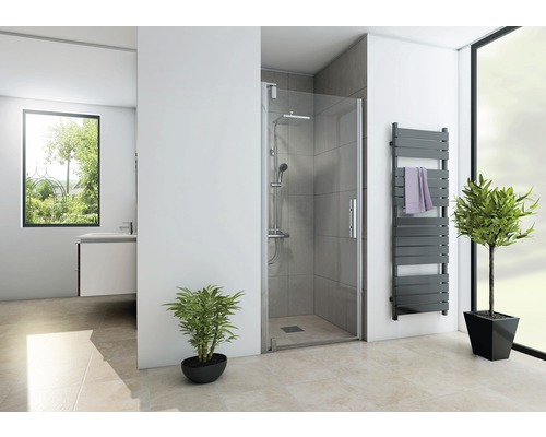 Porte pivotante niche Breuer Europa Design 100 cm gauche en verre transparent aspect chrome