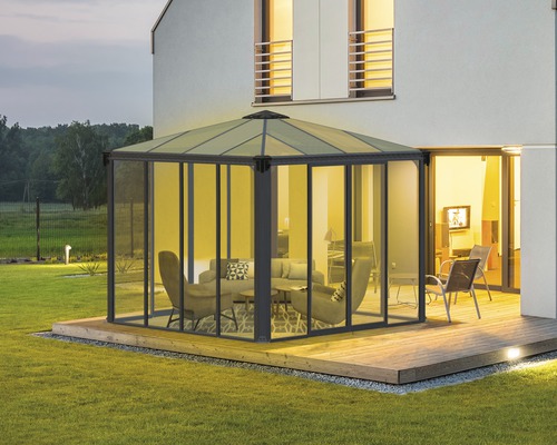 Pavillon Palram – Canopia Ledro 3000 geschlossen Hohlkammerpaneele aus Polycarbonat 295 x 295 cm grau