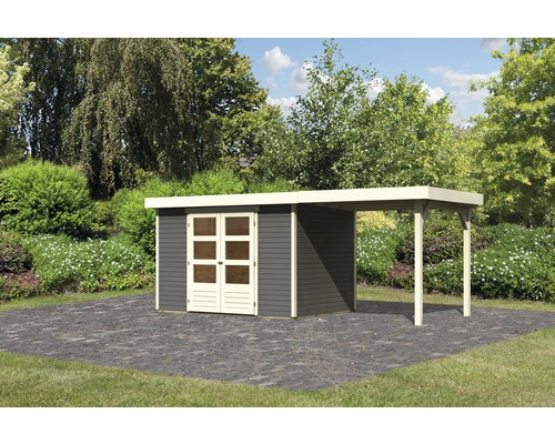 Gartenhaus Karibu Kodiak 4 mit Schleppdach 2,4 m 572 x 238 cm terragrau