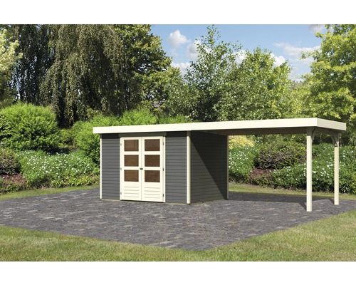 Gartenhaus Karibu Kodiak 4 mit Schleppdach 2.8 m 561x217 cm terragrau