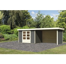Gartenhaus Karibu Kodiak 4 mit Schleppdach 2,8 m, Rück- und Seitenwand 609 x 238 cm terragrau