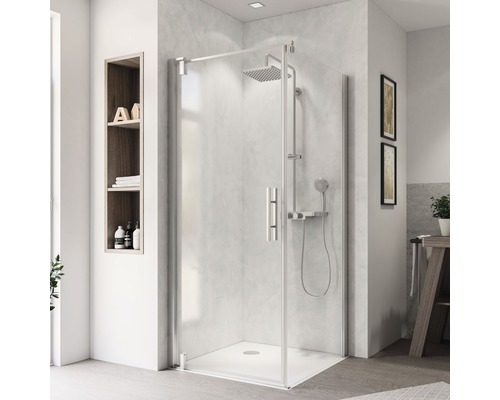 Porte de douche pour paroi latérale avec porte pivotante BREUER Europa Design Express Q72 90 cm couleur du profilé chrome décor de vitre verre transparent avec verre antitache butée de porte à gauche