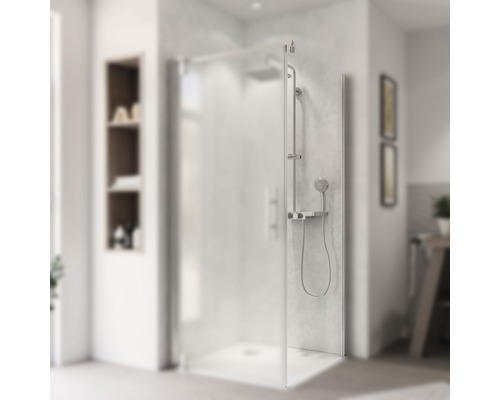 Paroi latérale pour porte de douche BREUER Europa Design Express Q72 90 cm couleur du profilé chrome décor de vitre verre transparent avec verre antitache butée de paroi latérale à gauche