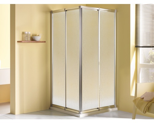 Accès d'angle avec porte coulissante BREUER Fara4 Express Q72 70 - 80 cm couleur du profilé argent décor de vitre perle butée de porte à gauche butée de porte à droite