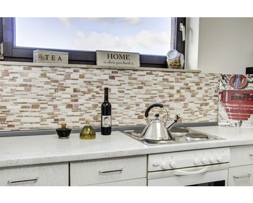 Scène de cuisine avec évier, cuisinière, crédence carrelée et décoration