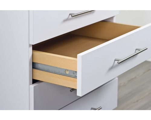 Commode avec tiroir ouvert et poignées