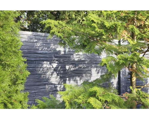 Mur de jardin décoratif en pierre avec des plantes au premier plan