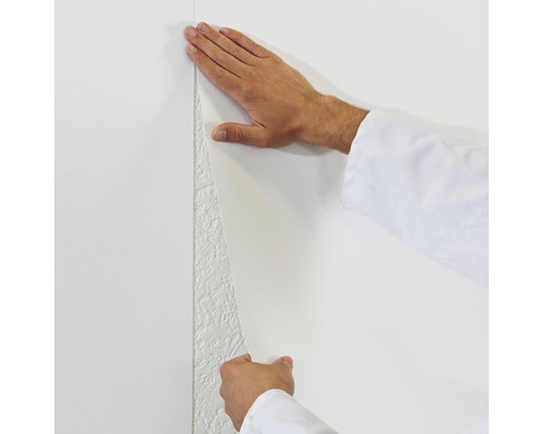 Aufbringen einer weißen Vliestapete auf eine Wand