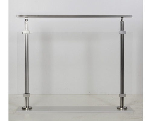 Raumteiler mit Edelstahlrahmen und transparenter Platte