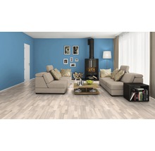 Salon lumineux avec parquet, canapé, cheminée et décoration pour une ambiance chaleureuse.