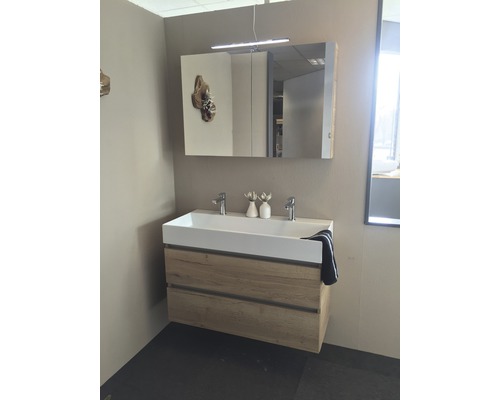 Meuble de lavabo de salle de bains avec meuble bas et armoire de toilette avec lampe